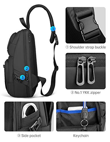 MARK RYDEN Bolso Bandoleras Hombre para portátil de 13 pulgadas Impermeable con Puerto de Carga USB Casual Rucksack Antirrobo para Gimnasio, Ciclismo, Correr, Viaje (Negro)