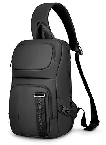 MARK RYDEN Bolso Bandoleras Hombre para portátil de 13 pulgadas Impermeable con Puerto de Carga USB Casual Rucksack Antirrobo para Gimnasio, Ciclismo, Correr, Viaje (Negro)