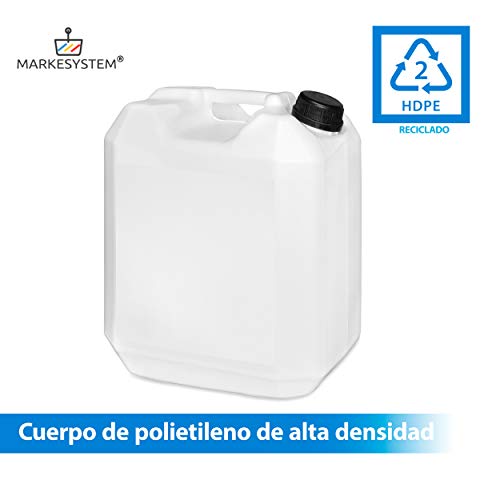 MARKESYSTEM - Garrafa bidón plástico HPDE (20 Litros) + Grifo + Kit Etiquetado + Rosca boca ancha - Homologada ADR - Apilable - Apta uso alimentario - Ideal como depósito líquidos y químicos