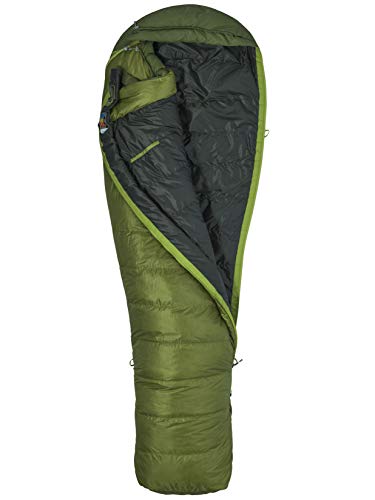 Marmot Never Winter Saco de Dormir Ultraligero y cálido, con Relleno de 650 Plumas de Pato, para Acampar y Trekking, Unisex-Adult, Cilantro/Tree Green, Regular: 183 cm