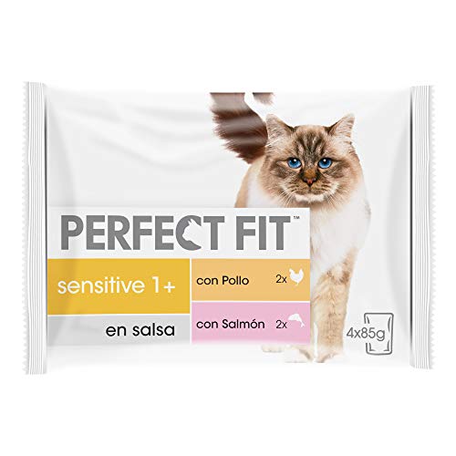 Mars - Perfect Fit Sensitive Comida Húmeda Natural para Gatos Adultos Sabor Pollo y Salmón (13 Paquetes x 4 Sobres x 85g)