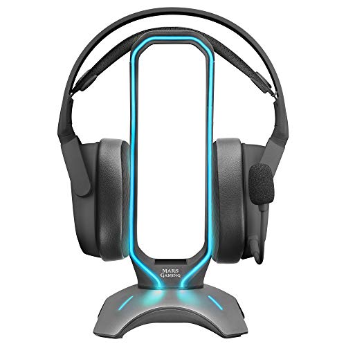 MARSGAMING MHHX, Soporte Cascos Gaming RGB Flow + 2X USB 2.0, Grafito