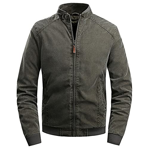 Más chaquetas para hombre de algodón cuello de pie chaqueta de hombre casual simple color sólido, café, XXXXXL