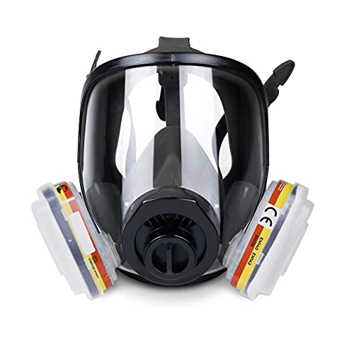 Máscara de Gas Completa Respirador RHINO RH-7011 Reutilizable para Vapores Orgánicos, Gases Ácidos, Fumigar, Pintura | Proteccion Facial con 10 Filtros de Recambio, Gafas de Protección y Guantes