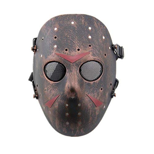 Máscara de Jason de Haoyk CS Games, máscara de malla, metal y cobre con protección completa de la cara, para Halloween, fiestas de disfraces, cobre