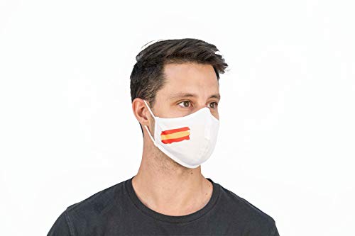 Mascarilla Higiénica de Tela Homologada Reutilizable Bandera de España - Blanca