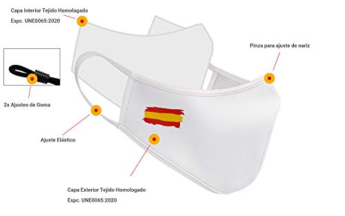 Mascarilla Higiénica de Tela Homologada Reutilizable Bandera de España - Blanca