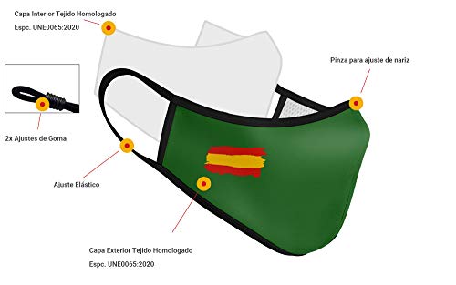 Mascarilla Higiénica de Tela Homologada Reutilizable Bandera de España - Verde