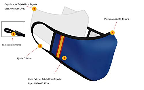 Mascarilla Higiénica de Tela Homologada Reutilizable Bandera de España Vertical - Azul