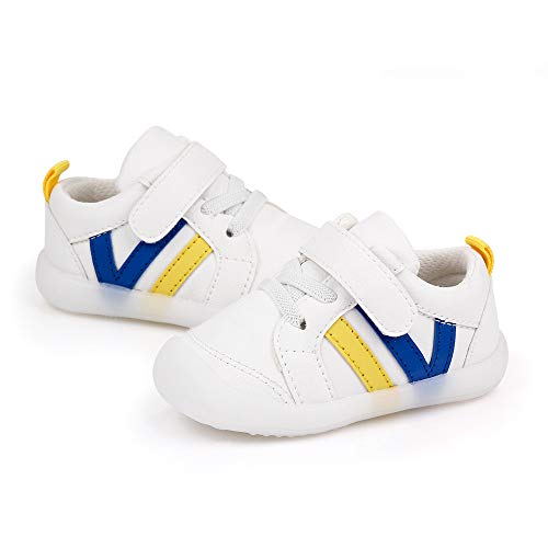 MASOCIO Zapatillas Bebe Niño Niña Zapatos Primeros Pasos Bebé Deportivas Antideslizante Talla 19 Blanco Azul