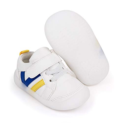 MASOCIO Zapatillas Bebe Niño Niña Zapatos Primeros Pasos Bebé Deportivas Antideslizante Talla 19 Blanco Azul