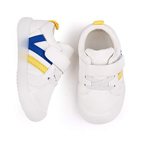 MASOCIO Zapatillas Bebe Niño Niña Zapatos Primeros Pasos Bebé Deportivas Antideslizante Talla 19 Blanco Azul