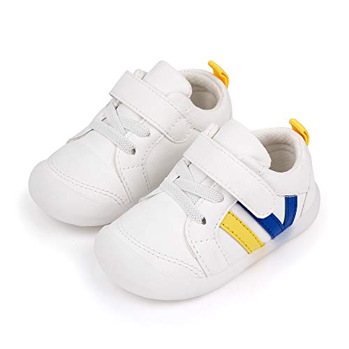 MASOCIO Zapatillas Bebe Niño Niña Zapatos Primeros Pasos Bebé Deportivas Antideslizante Talla 19 Blanco Azul