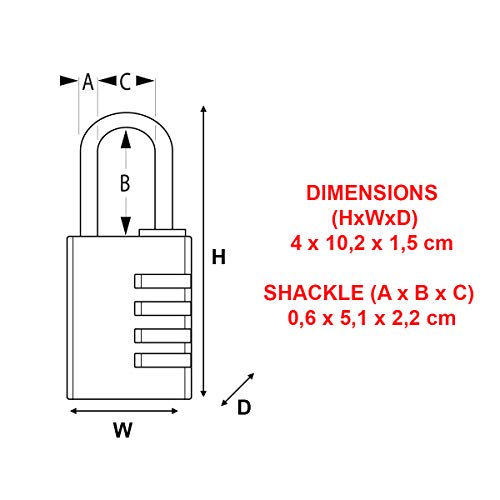 Master Lock 7640EURDBLKLH Candado con combinación personalizable y cuerpo de aluminio y arco largo, Negro, 4 x 10,2 x 1,5 cm