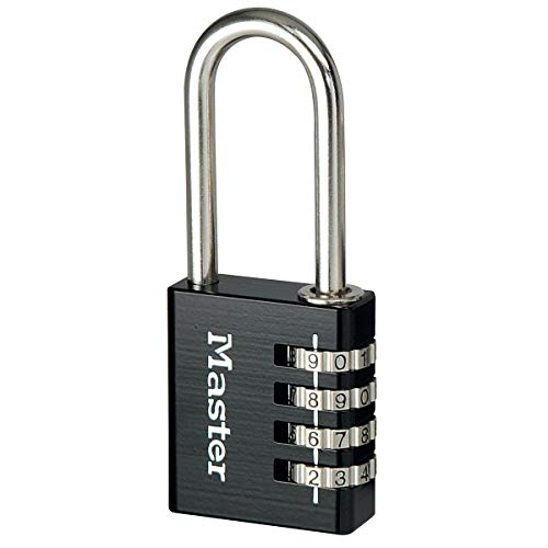 Master Lock 7640EURDBLKLH Candado con combinación personalizable y cuerpo de aluminio y arco largo, Negro, 4 x 10,2 x 1,5 cm