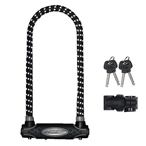 Master Lock 8195EURDPROLWREF Candado U, Llave, Soporte de Transporte, Antirrobo Certificado, XL, Electrica, Bicicleta Montaña, Unisex, Negro/Blanco(Reflectante), Large