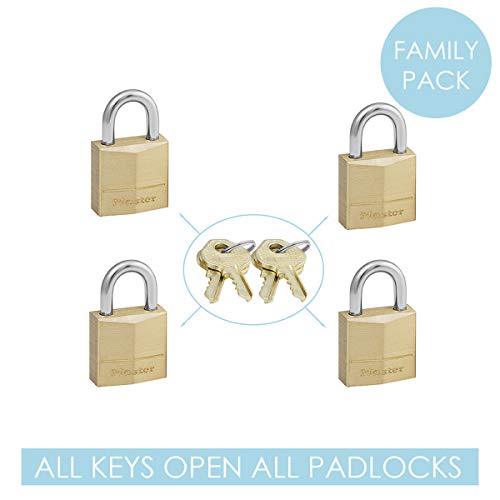 MASTER LOCK Mini Candado Lllave, Lote de 4, Paquete Familiar, 120EURQNOP, óptimo para Maleta, Valija, Taquilla