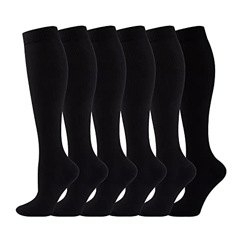 Matchwill 6 Pares Rodilla Alta Calcetines/Medias de Compresión para Hombres y Mujeres - Ejercicio/Correr/Enfermeras/Médico/Embarazo/Maternidad/Viajes/Vuelo/Aumenta la Resistencia/Reduce la Fatiga