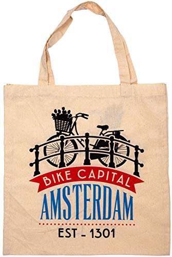 Matix Amsterdam Bike Capital - Bolsa para bicicleta (40 cm, algodón), color beige y rojo