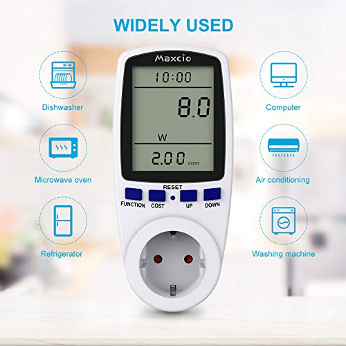 Maxcio Medidor de Consumo de Energía, Monitor de electricidad con Pantalla LCD Grande, 7 Modos Medidor de Consumo Elctrico con Protección contra Sobracarga 3680W (2 Pack)