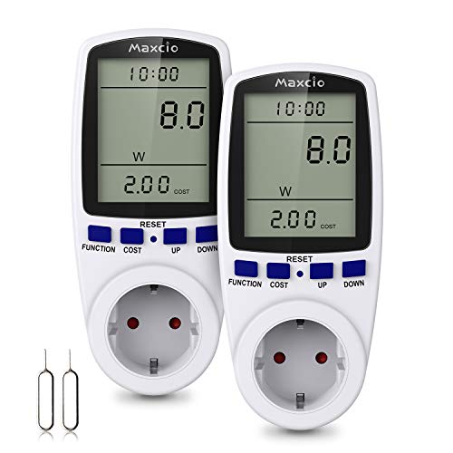 Maxcio Medidor de Consumo de Energía, Monitor de electricidad con Pantalla LCD Grande, 7 Modos Medidor de Consumo Elctrico con Protección contra Sobracarga 3680W (2 Pack)