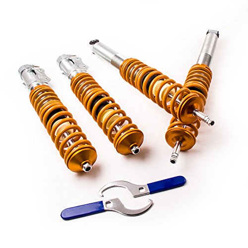 maXpeedingrods 4X Coilover, Amortiguador para Seat Toledo 1L, para VW Golf MK2 MK3 Vento Corrado Jetta Mk2 Altura Regulable, 2 Delanteros y 2 Traseros Resorte Helicoidal, Aleación de Aluminio 6061