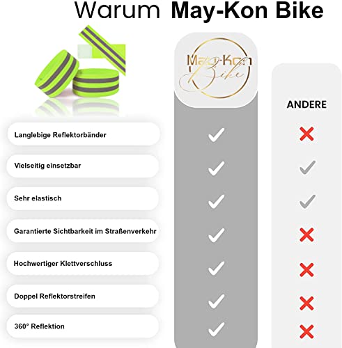 May-Kon Bike® Juego de 4 bandas reflectantes dobles de alta calidad para niños, reflectores, ciclismo, senderismo, correr, equitación