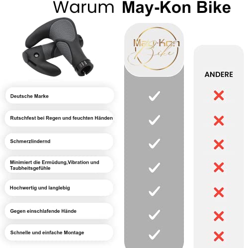 May-Kon Bike® Puños de bicicleta premium [2X] de alta calidad ergonómicos para bicicleta de montaña, E-Bike, etc. de goma antideslizante