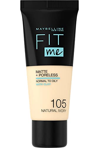 Maybelline New York, Base de Maquillaje que Calca a tu Tono Fit me! Mate y Afinaporos, Color: 105 Natural Ivory