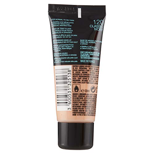 Maybelline New York, Base de Maquillaje que Calca a tu Tono Fit me! Mate y Afinaporos, Color: 120 Classic Ivory