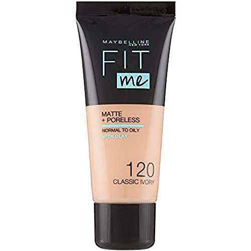 Maybelline New York, Base de Maquillaje que Calca a tu Tono Fit me! Mate y Afinaporos, Color: 120 Classic Ivory