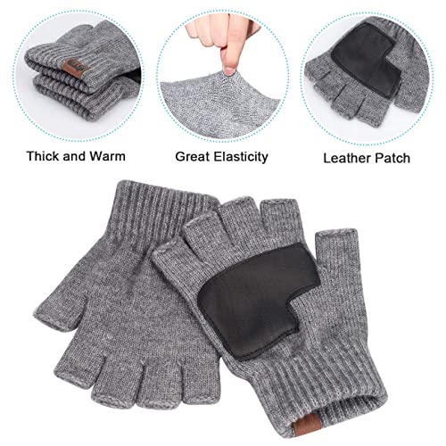 MAYLISACC Guantes de Medio Dedo Invierno para Hombres, Guantes Sin Dedos Térmicos con Agarre de Piel de Oveja para Unisex, Suave, Elástico y Flexible, Gris