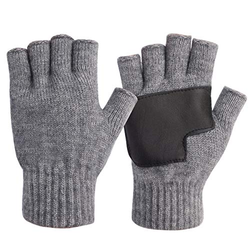 MAYLISACC Guantes de Medio Dedo Invierno para Hombres, Guantes Sin Dedos Térmicos con Agarre de Piel de Oveja para Unisex, Suave, Elástico y Flexible, Gris