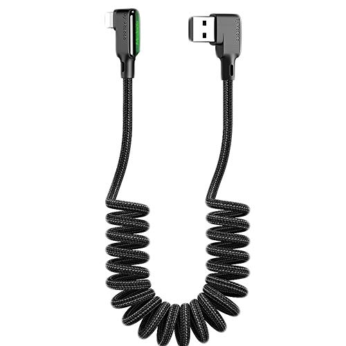 Mcdodo 90 grados LED Cable USB elástico en Espiral Cable ángulo recto retráctil de sincronización de Datos Cable de Carga y Carga,Car charger cable,para phone 11 pro X XR 8 7 Estirable a 1.8M Negro