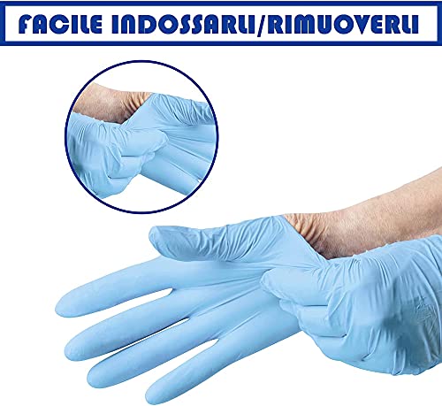 MED PACK Guantes de nitrilo desechables y desechables, 100 unidades, guantes de trabajo sin polvo, guantes desechables, sin látex, ideales para uso alimentario y estético, (azul, M)