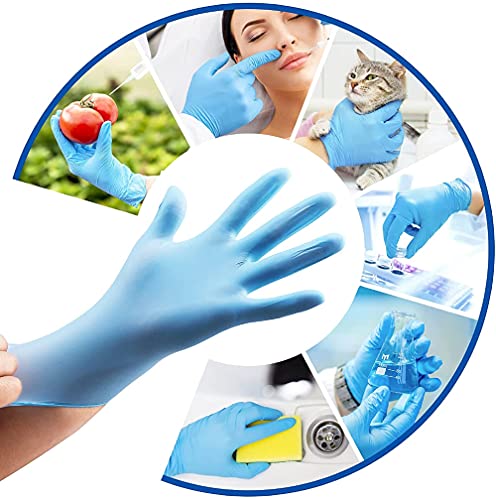 MED PACK Guantes de nitrilo desechables y desechables, 100 unidades, guantes de trabajo sin polvo, guantes desechables, sin látex, ideales para uso alimentario y estético, (azul, M)