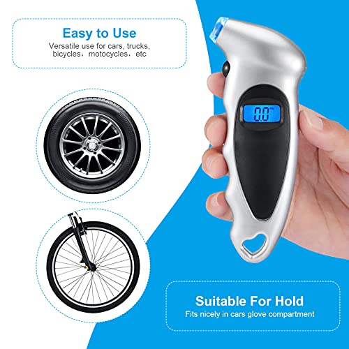 Medidor de presión de neumáticos digital, APKLVSR 150 PSI Medidor de presión de neumáticos digital para automóvil, bicicleta, lectura instantánea con LCD retroiluminado y agarre antideslizante (2 PCS)