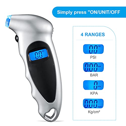 Medidor de presión de neumáticos digital, APKLVSR 150 PSI Medidor de presión de neumáticos digital para automóvil, bicicleta, lectura instantánea con LCD retroiluminado y agarre antideslizante (2 PCS)