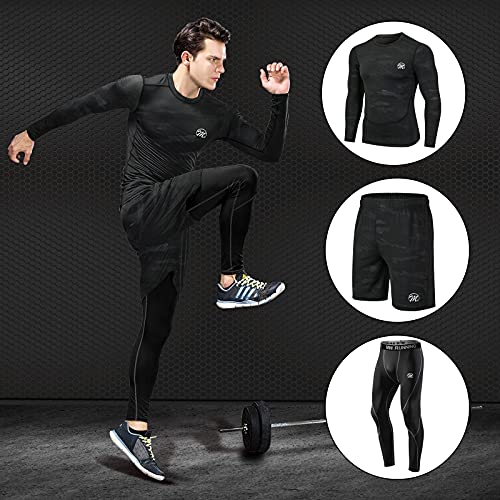 MEETEU Compresión Ropa Deportiva Baselayer Hombre, Secado Rápido Camiseta de Compresion，Gym Pantalones Corto Leggings Short para Running Fitness