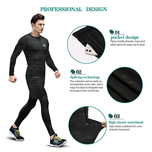 MEETEU Compresión Ropa Deportiva Baselayer Hombre, Secado Rápido Camiseta de Compresion，Gym Pantalones Corto Leggings Short para Running Fitness