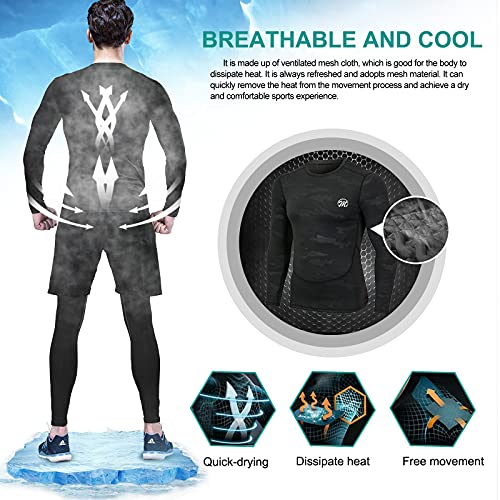 MEETEU Compresión Ropa Deportiva Baselayer Hombre, Secado Rápido Camiseta de Compresion，Gym Pantalones Corto Leggings Short para Running Fitness