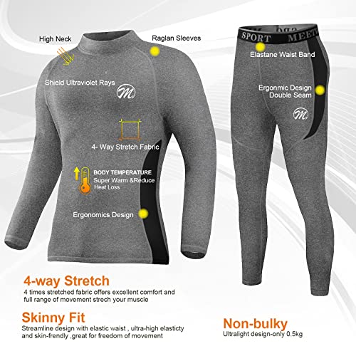 MEETWEE Ropa Interior térmica Hombre, Conjuntos térmicos, Camiseta Térmica Hombres Manga Larga Pantalones Largos para Esquí, Montaña, Ciclismo, Fitness (Gris, L)