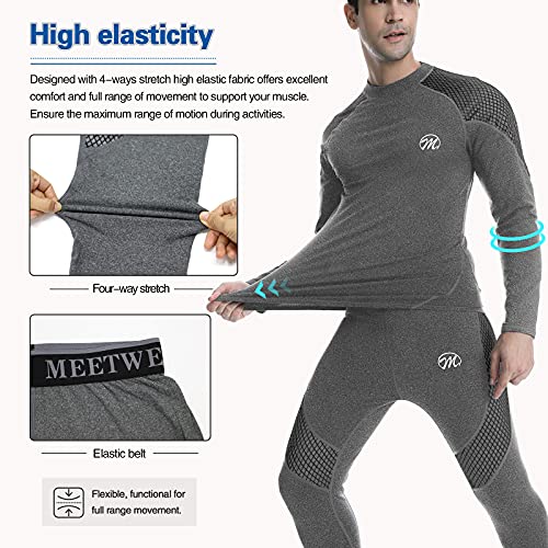 MEETWEE Set de Ropa Interior Térmica Hombre, Invierno Funcional Conjuntos Térmicos Manga Larga Camiseta Pantalones Largos de Compresión para Esquí Running Montaña Ciclismo Fitness Deportes