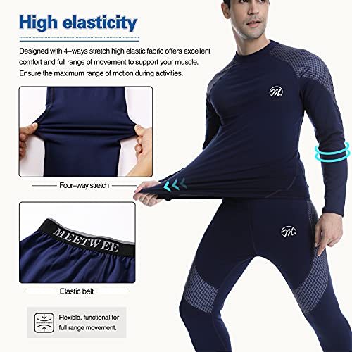 MEETWEE Set de Ropa Interior Térmica Hombre, Invierno Funcional Conjuntos Térmicos Manga Larga Camiseta Pantalones Largos de Compresión para Esquí Running Montaña Ciclismo Fitness Deportes