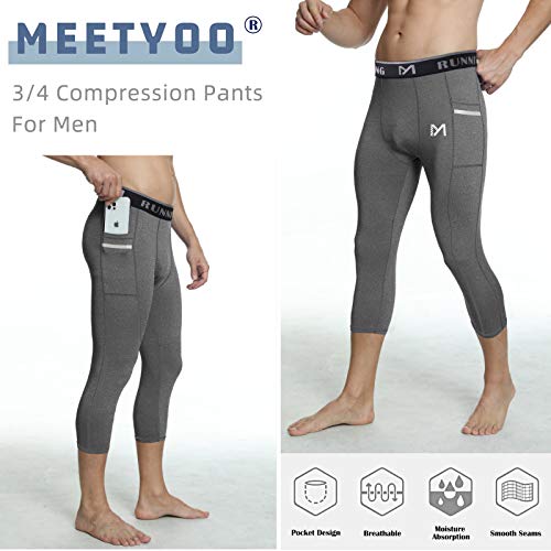 MEETYOO Leggings Hombre, Mallas Running Pantalón de Compresión Pantalon Deporte para Gym Fitness Jogging