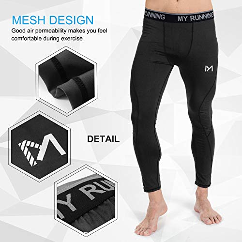 MEETYOO Leggings Hombre, Pantalón de Compresión Secado Rápido Pantalones Deporte Mallas Largas para Running Fitness Yoga