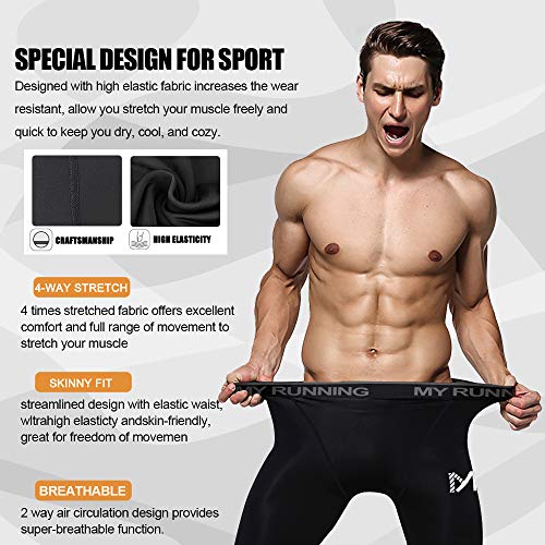 MEETYOO Leggings Hombre, Pantalón de Compresión Secado Rápido Pantalones Deporte Mallas Largas para Running Fitness Yoga