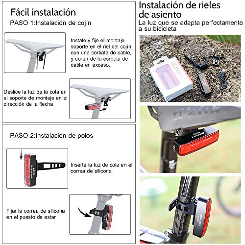 MEIDI Luces Bicicleta,Inteligente luz Trasera Bicicleta Potente led Xlite IPX5 Impermeable,detección de Freno, Encendido/Apagado automático,USB Recargable,luz Bici