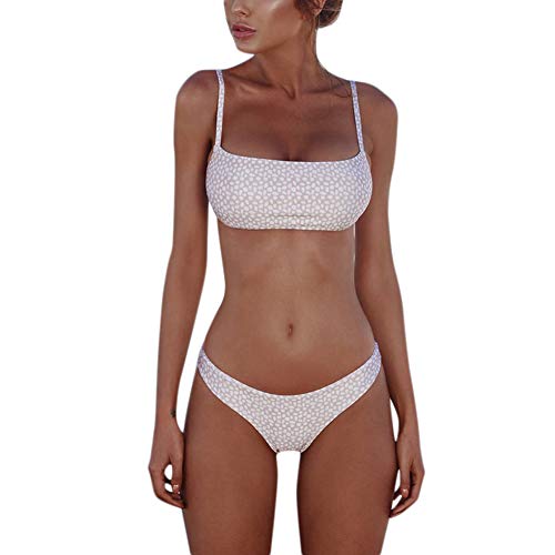 Meioro Conjuntos de Bikinis para Mujer Push Up Bikini Traje de baño de Tanga de Cintura Baja Trajes de baño Adecuado Viajes Playa La Natacion (S, Rosa + Blanco)