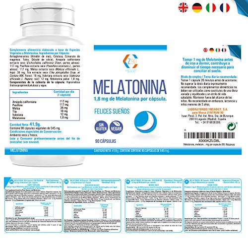 Melatonina – Valeriana – Tila – Pasiflora - Para conciliar el sueño | Conciliación Rápida del Sueño Con Efecto Duradero | Más Energía durante el Día| 100% Natural | 90 Cápsulas